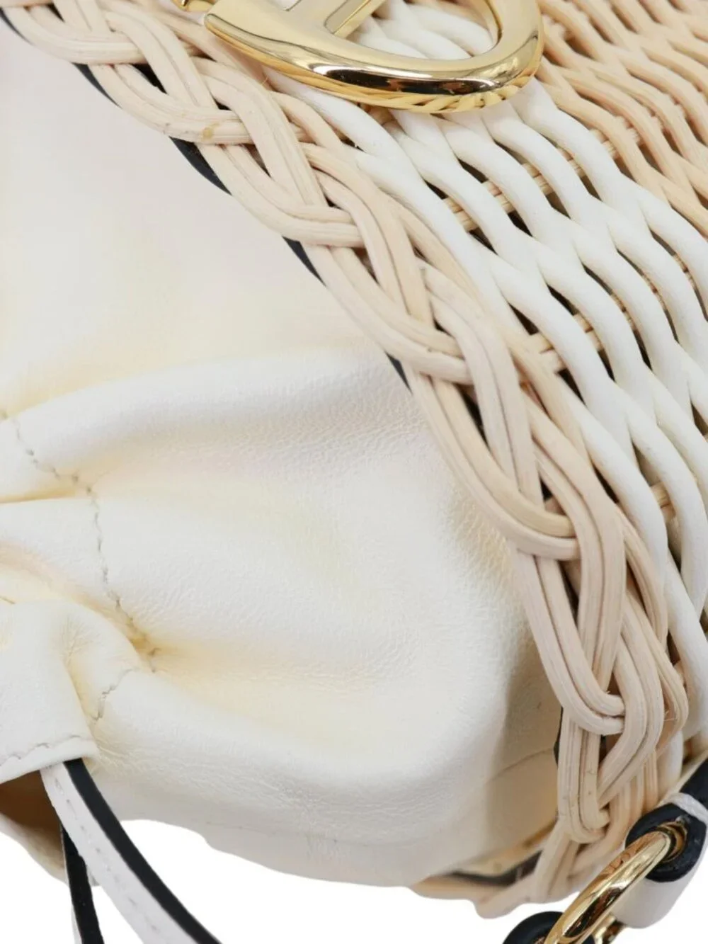 Valentino Garavani Vlogo Raffia Wicker Bucket Bag Beige